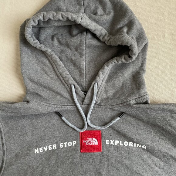 North Face Hoodie Men's Large Gray Pullover Never Stop Exploring Logo Sweatshirt - Picture 3 of 4